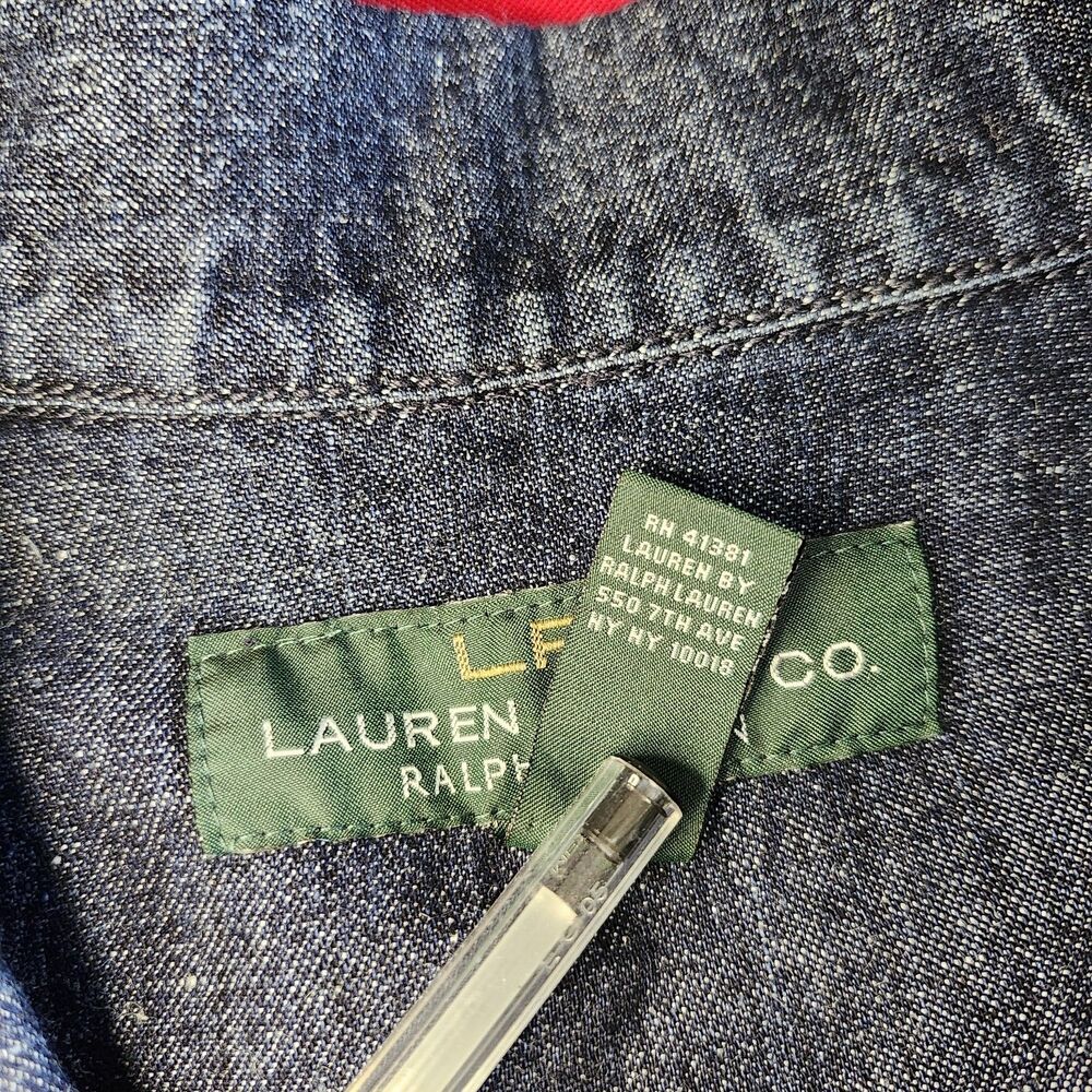 Lauren Jeans Co Ralph Lauren Denim Jacket L Cotton Linen Drawstring Blue - Picture 10 of 12